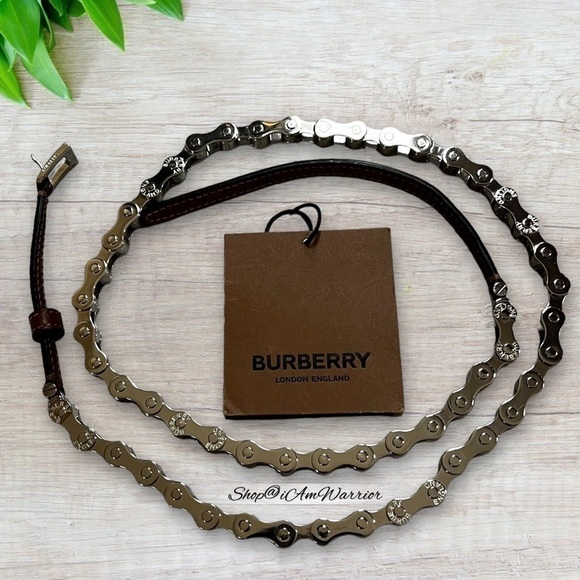 Authentic Burberry malt brown leather silver tone bicycle chain belt *iamwarrior main image 8